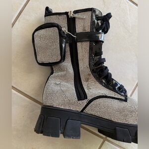 Cape Robbin Women's Black rhinestone Combat Boots with pouch